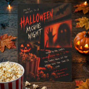 Convite Pipoca de Noite de Filme de Terror de Halloween As