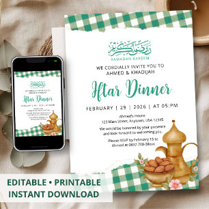 Convite Piquenique de Jantar Iftar de Gingham Rústico no R