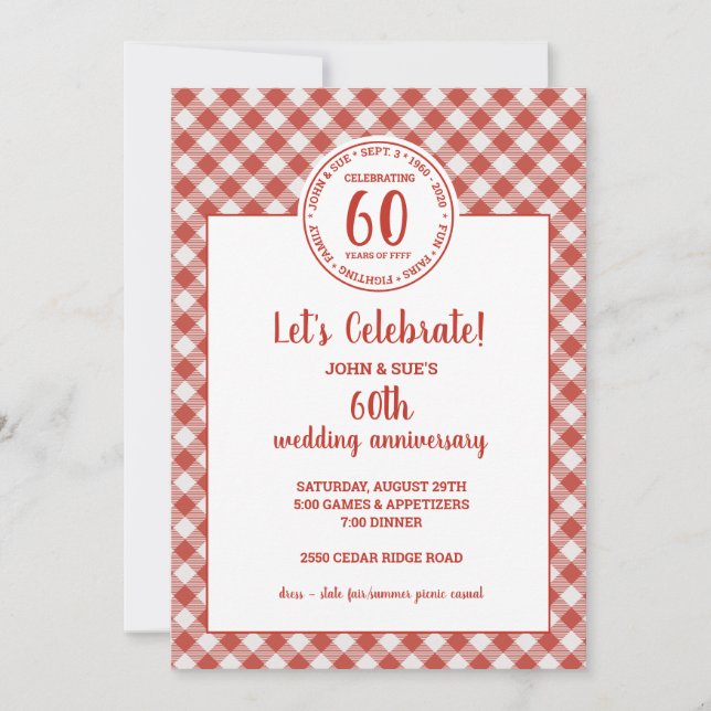 Convite Piquenique de Verão Xadrez Vermelho Festa (Frente)