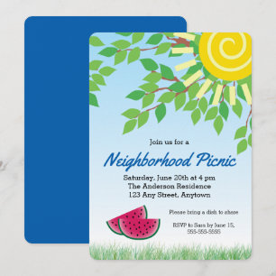 Convite Piquenique Invitati da vizinhança com melancia &