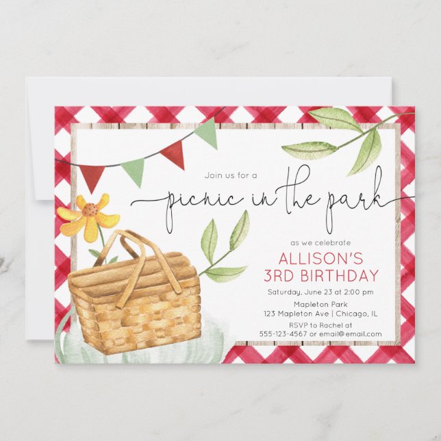 Convite Piquenique na festa de aniversário de verão do par (Frente)