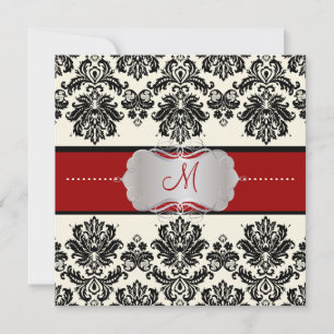 Convite Piquês PixDezines, Damask/DIY color/Black+Off Whit