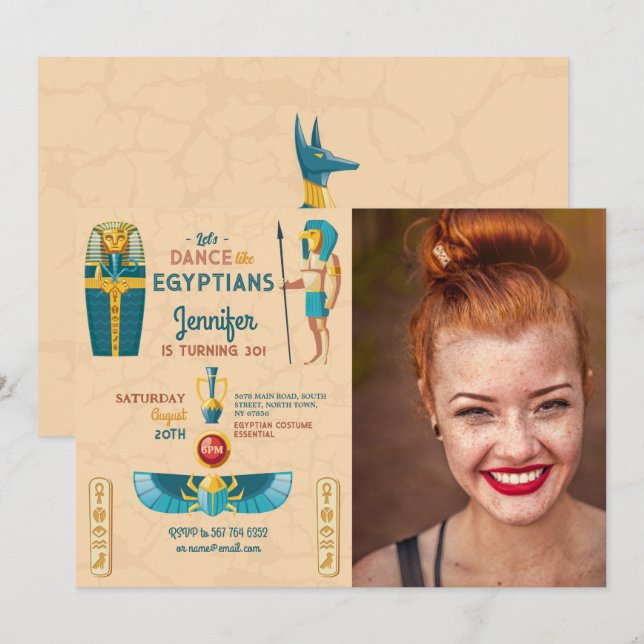 Convite Pirâmides Egípcias Foto do Faraó de Aniversário (Frente/Verso)