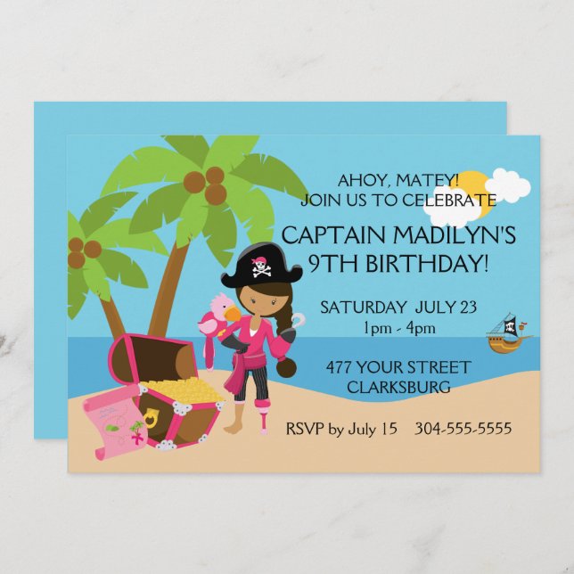 Convite Pirata com Festa de aniversário de Perna de Peg (Frente/Verso)