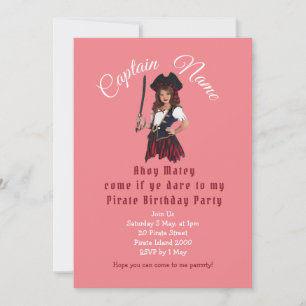 Convite Pirata de Aniversário Rosa