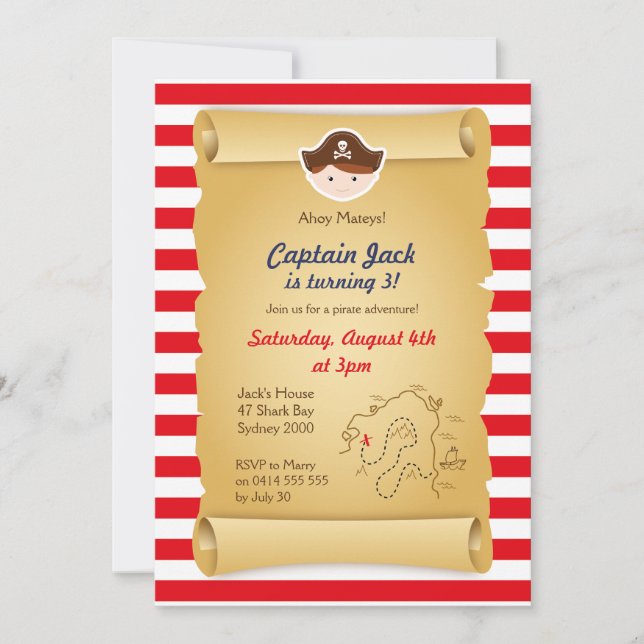 Convite Pirata de Aniversário - Vertical (Frente)