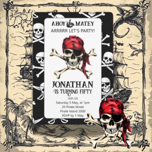 Convite pirata festa de aniversário (We're here to make sure your party is nothing short of spectacular! Party like a pirate,)
