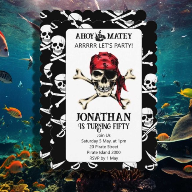 Convite pirata festa de aniversário (We're here to make sure your party is nothing short of spectacular! Party like a pirate,)