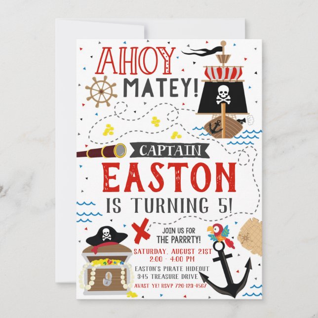 Convite Pirata para Piratas de Festa de aniversári (Frente)