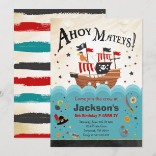 Convite Pirate Ahoy Pirate Partido Bash