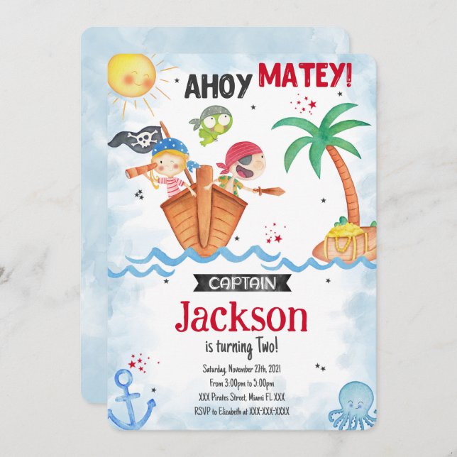 Convite Pirate Aniversário (Frente/Verso)