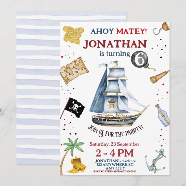 Convite Pirate Aniversário (Frente/Verso)