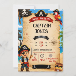 Convite Pirate Birthday Party Invitation for Boys