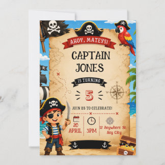 Convite Pirate Birthday Party Invitation for Boys