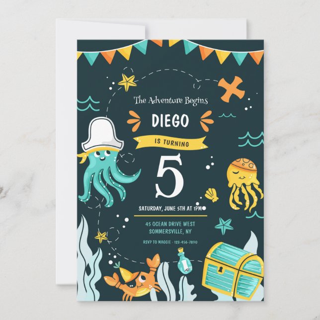 Convite Pirate Juvenile Festa de aniversário (Frente)