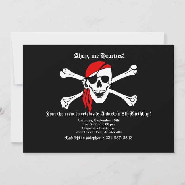 Convite Pirate Skull e Crossbones (Frente)