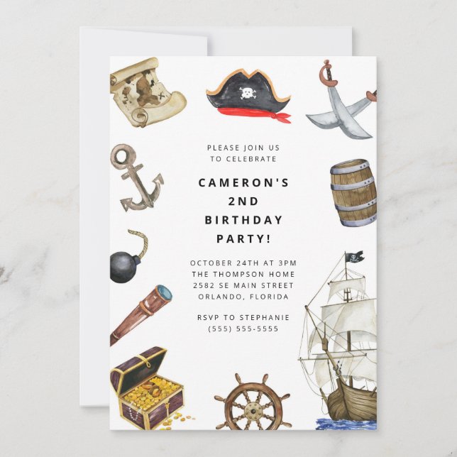 Convite Pirate Themed Birthday Party Invitation (Frente)
