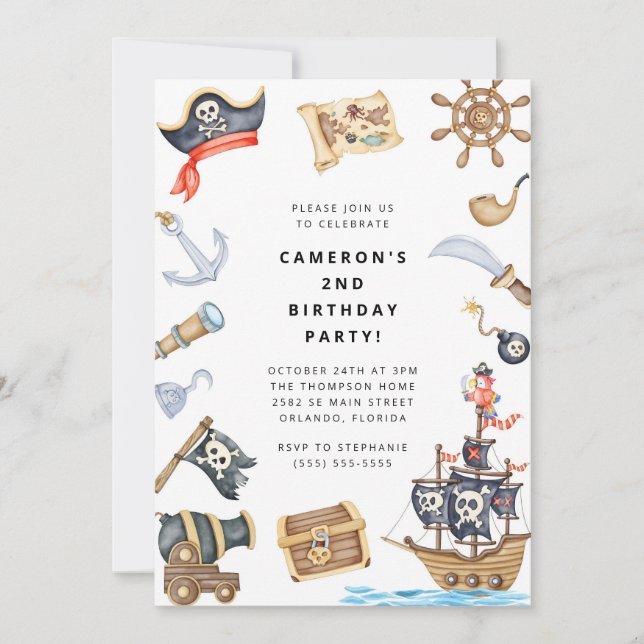 Convite Pirate Themed Birthday Party Invitation (Frente)