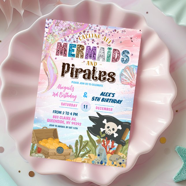 Convite Pirates and Mermaids Joint Birthday invitation (Criador carregado)