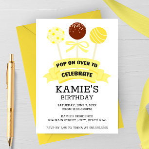Convite Pirulitos de Bolo Amarelo Festa de Aniversário