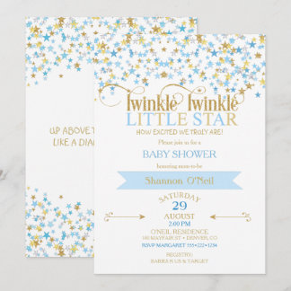 Convite Pisca Pisca Estrela Dourado & Azul Bebê