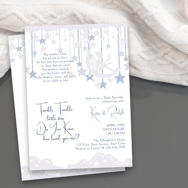 Convite Pisca Pisca Estrela Pequena Lua Bebê Chuva de Amor (Twinkle Twinkle Little Star Boy Baby Sprinkle Invitation)