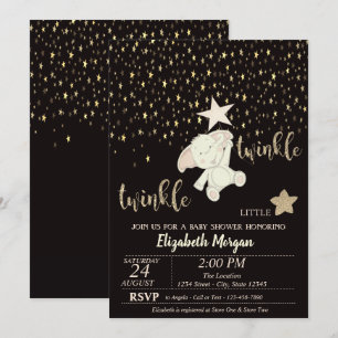 Convite Pisca Pisca Estrelinha Preto, Dourado, Chá de Bebê