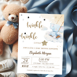 Convite Piscar Piscar Urso Azul Lua Estrelas Chã de Bebê