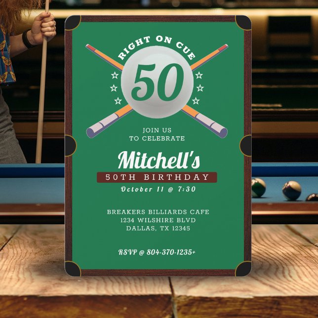 Convite Piscina Billiards 50ª Festa de aniversário Verde (Pool Billiards 50th Birthday Party Green Invitation
)