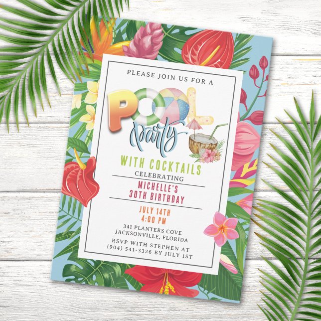 Convite Piscina com Festa de aniversário de cocktails (Criador carregado)