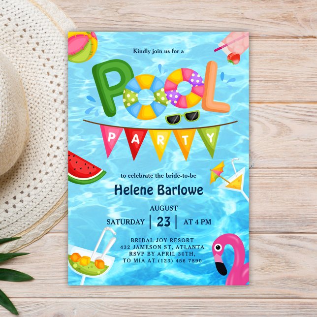 Convite Piscina de Chá de panela de água de Verão (Pool Party Summer Water Bridal Shower Invitation)