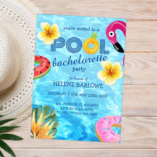 Convite Piscina de Festa de solteira de verão tropical (Pool Tropical Water Summer Bachelorette Party Invitation)