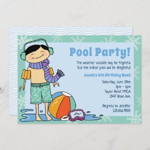 Convite Piscina de inverno Festa de Cabelo Negro Natação i