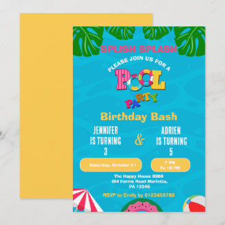 Convite Piscina de Parquinho de Aniversário Molhada e Dive