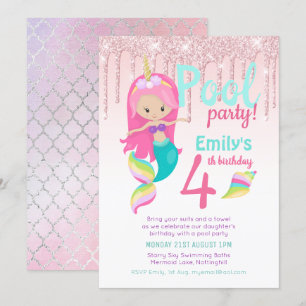 Convite PISCINA de Sereia, Garota Gliteira Púrpura de Pra