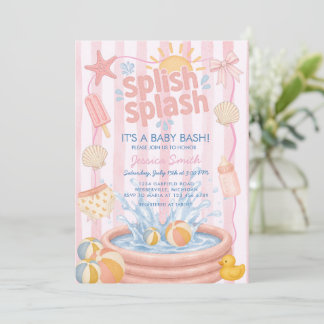 Convite Piscina de Verão Rosa Chá de Bebê
