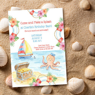 Convite Piscina Náutica Tropical Oceano Aniversário Infant