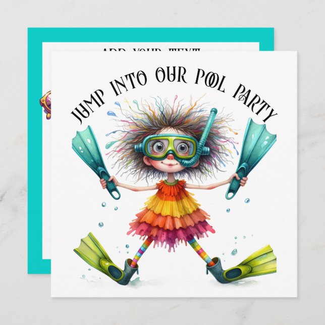 Convite PISCINA ou parte de praia (Frente/Verso)