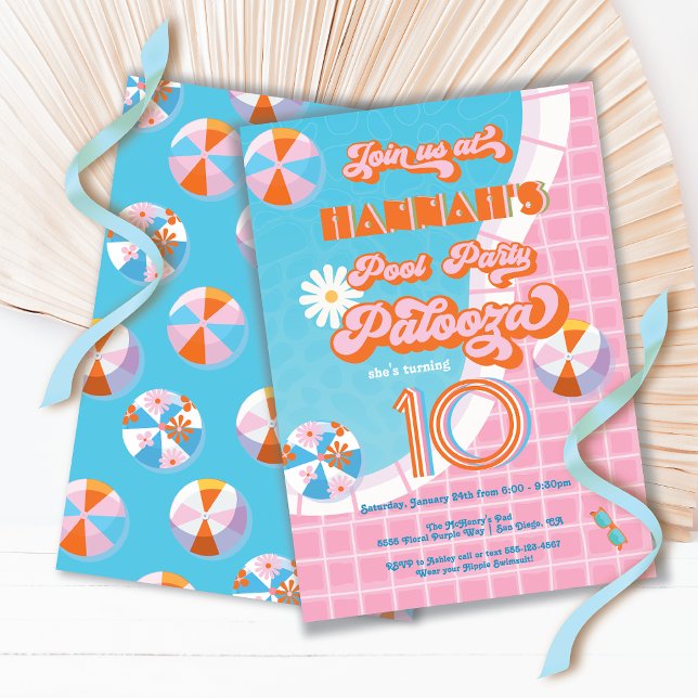 Convite Piscina Palooza Hippie Birthday (Criador carregado)
