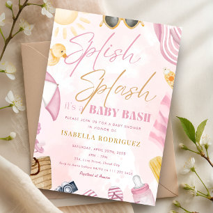 Convite Piscina Parte Chá de fraldas Cor-de-rosa - Abertur