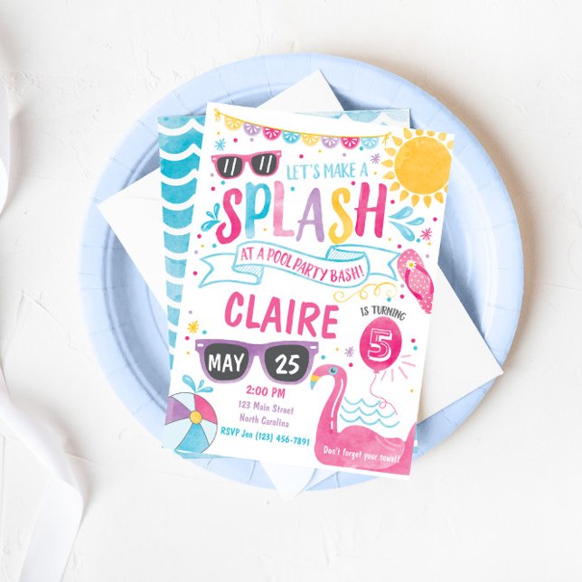 Convite Piscina, Piscina Bash Aniversário Convidado (Criador carregado)