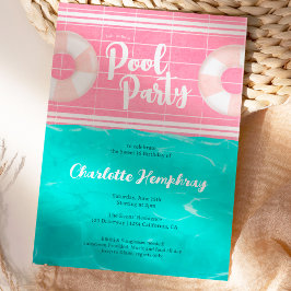 Convite Piscina tropical brilhante azul cor-de-rosa Doce 1