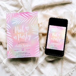 Convite Piscina tropical do arco-íris de palma Doce 16