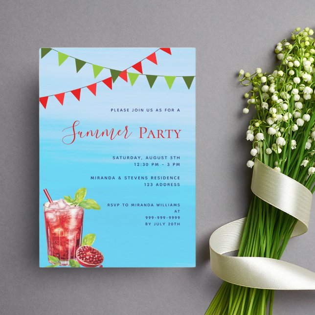 Convite Piscina vermelho bebida azul água (Criador carregado)