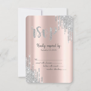 Convite Piscinas de Brilho Prateado Rosa Dourado RSVP de A
