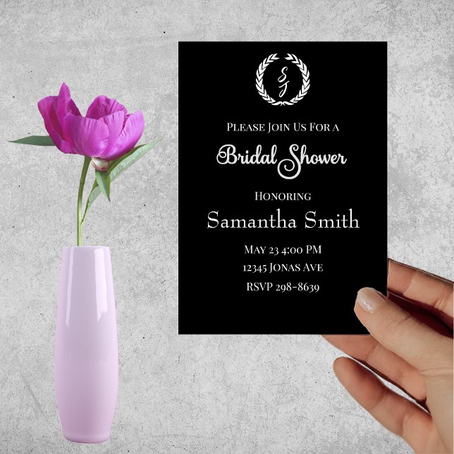 Convite Piso branco monograma sobre Chá de panela preto (Criador carregado)