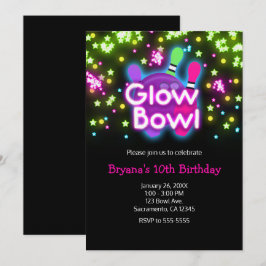 Convite Pista de Boliche Glow Bowl Estrelas Neon Festa de 