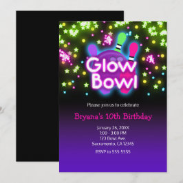 Convite Pista de Boliche Glow Bowl Estrelas Neon Festa de 
