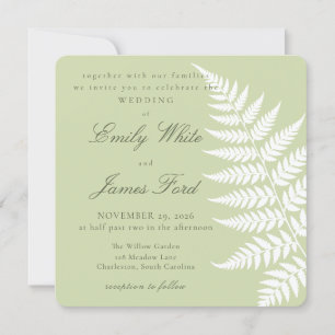 Convite Pistache Verde Branco Feto Elegante Quadrado Casam