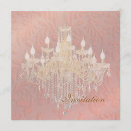 Convite Pix Dezines Chandelier Pink Champanhe Barroco Dama
